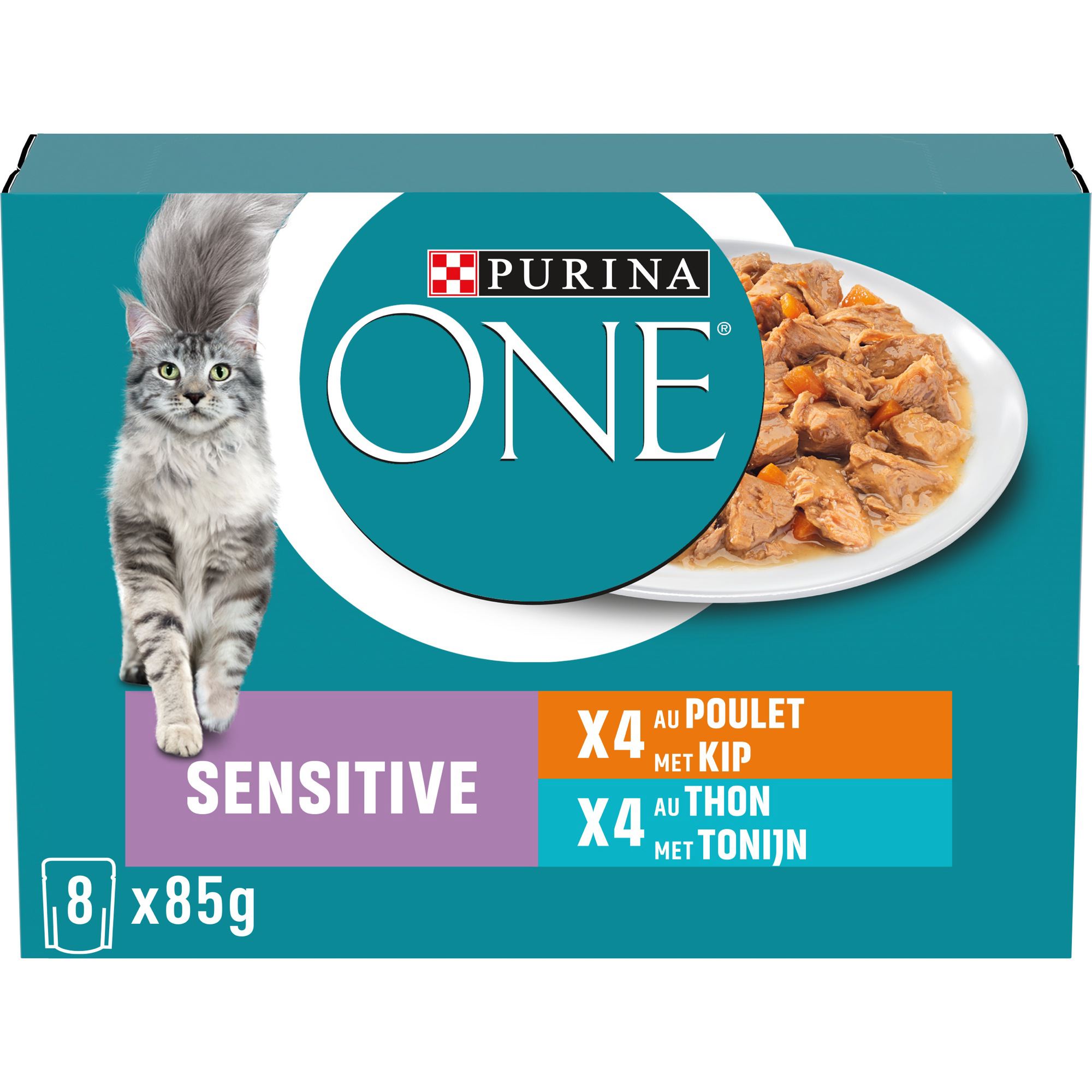PURINA ONE Sensitive Kat Kip of Tonijn in Gelei 8x85g adult 