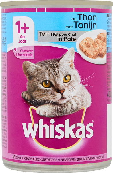 Whiskas Kattenvoeding 1+ Jaar Blikken Terrine In Paté Met Tonijn 400 G