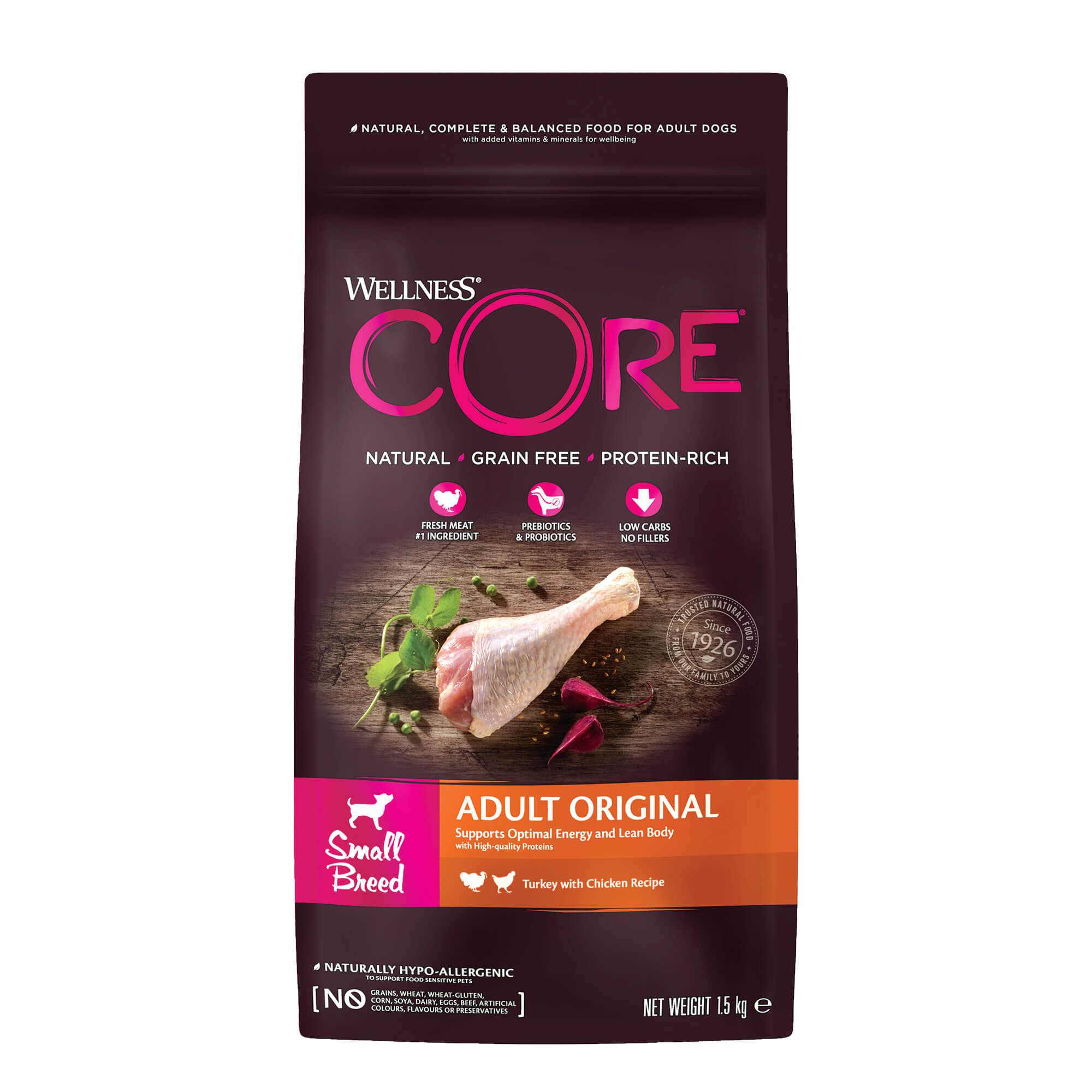 Wellness Core Grain Free Original Kalkoen Small Breed 1,5Kg Voor Hond
