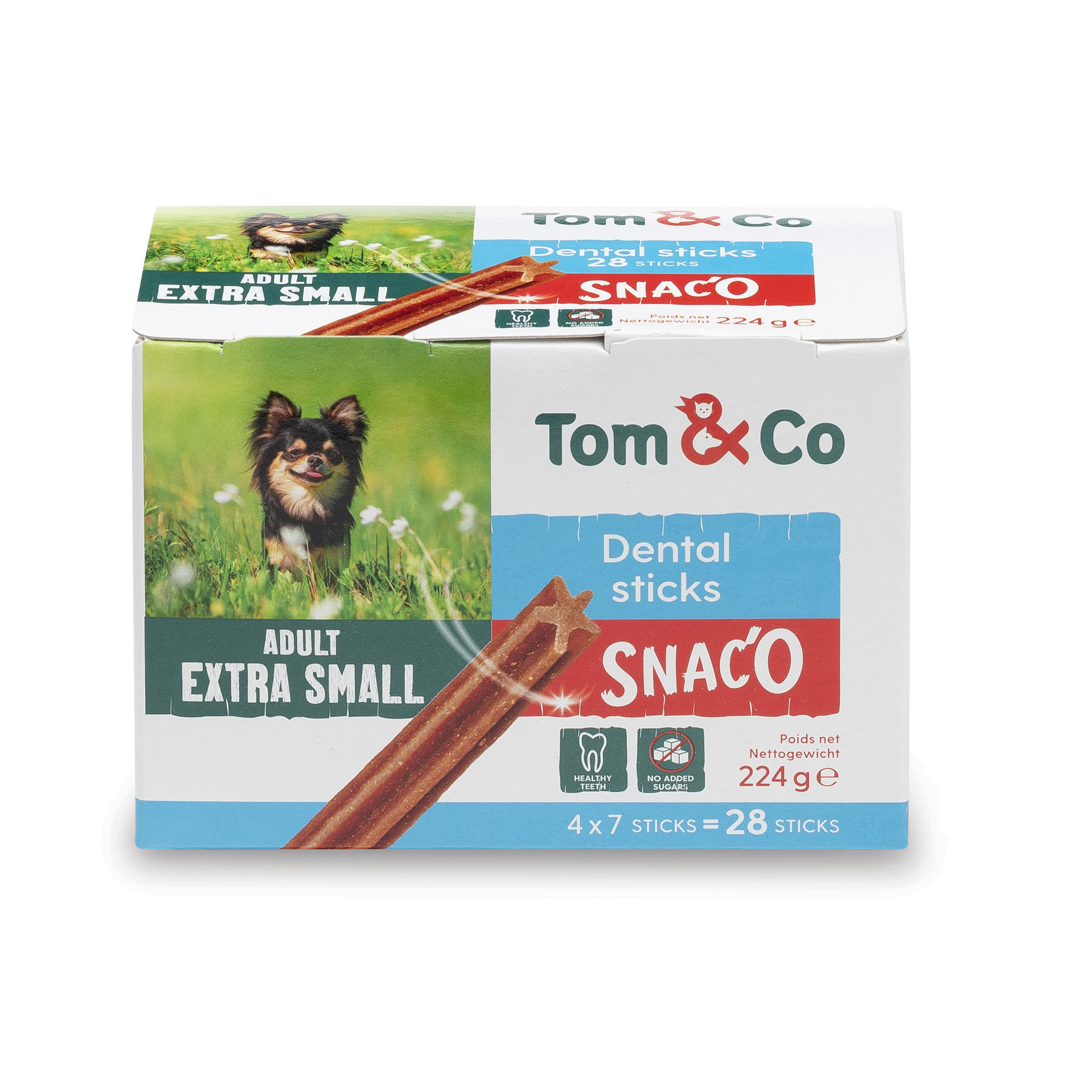 Tom&Co Dental Sticks Extra-Small X28  Met Kip En Rund Voor Hond Adult 224G