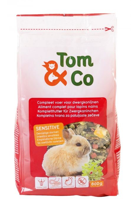 Tom&Co Aliment Complet Sensitive Lapin Nain 800Gr