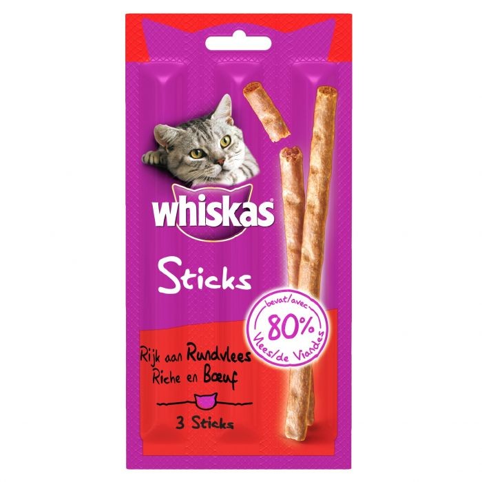Whiskas Chat Sticks Friandises Riche En Boeuf 3 Sticks 18 G
