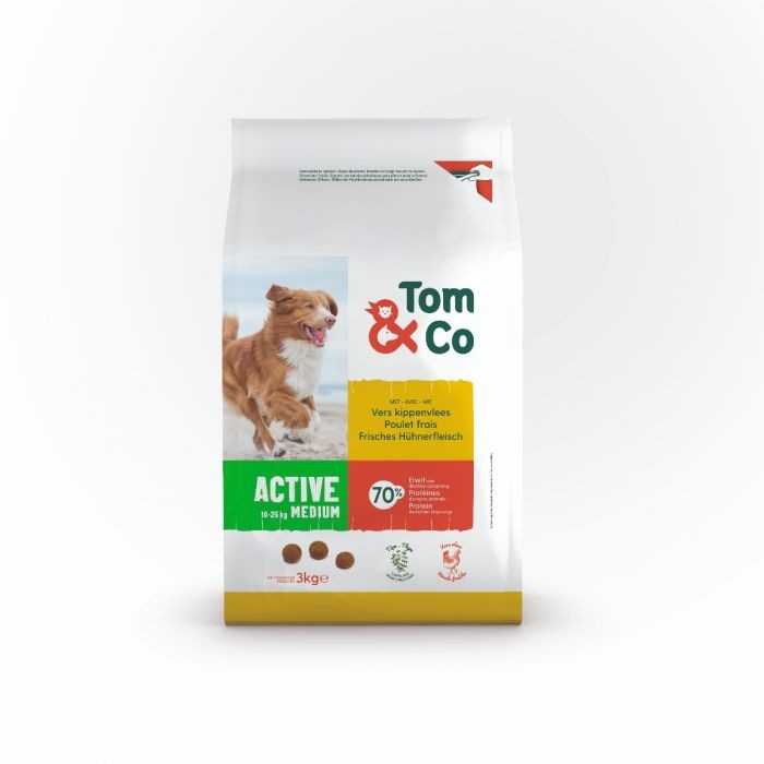 Tom&Co Medium Adult Active Vers Vlees Kip 3Kg