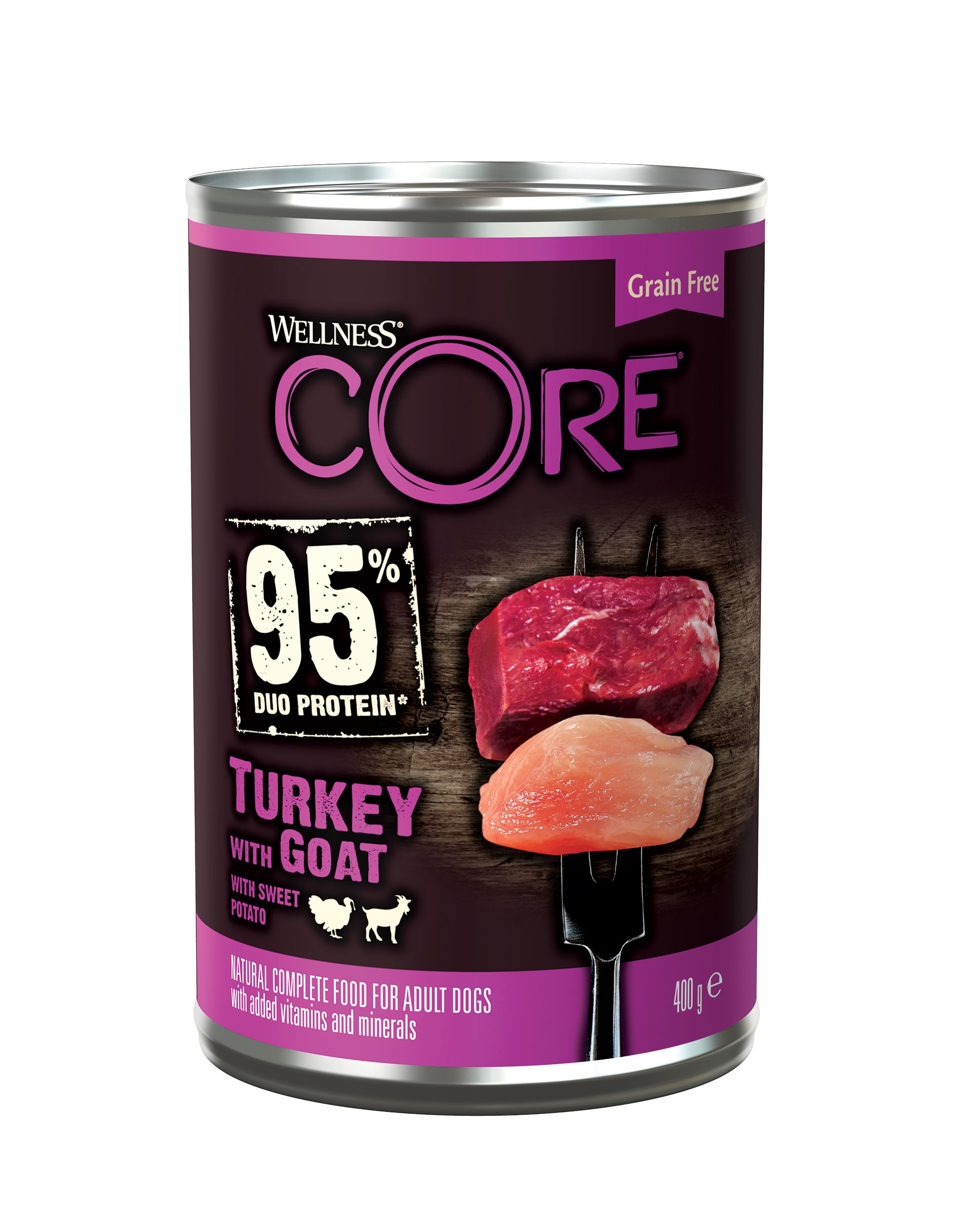 Wellness Core Grain Free Can 95% Singel Protein Dinde & Chevre 400G Pour Chien