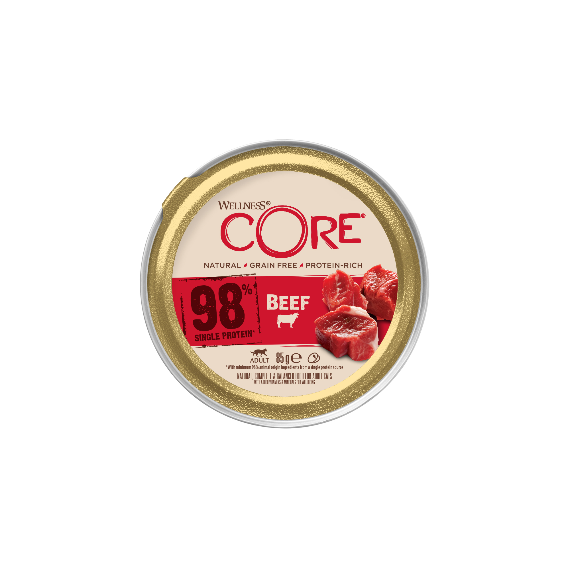 WELLNESS CORE GRAIN FREE CUP 98% Single Protein Boeuf Adult 85G