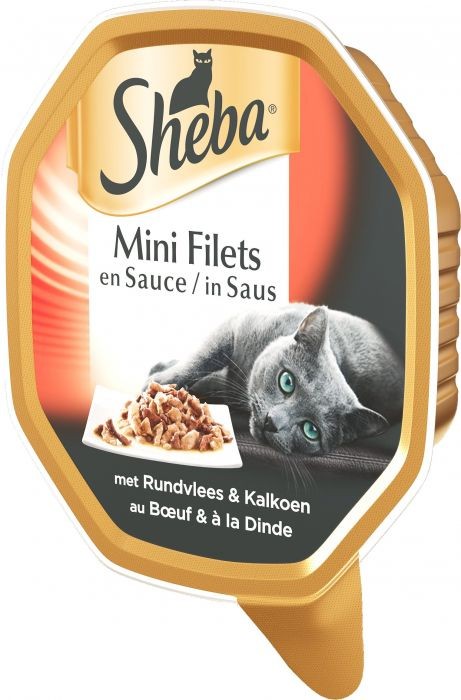 Sheba Chat Mini Filets Barquette En Sauce Au Bœuf & À La Dinde 85 G