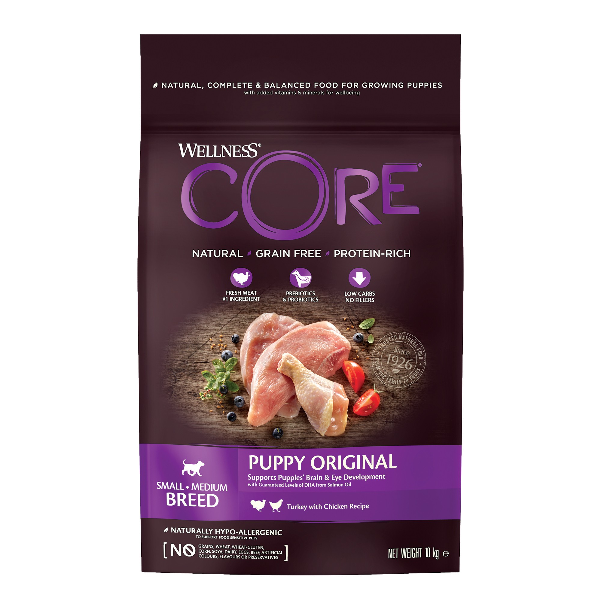 Wellness Core Grain Free Puppy Original Dinde & Poulet Small/Medium Breed 10Kg Pour Chien