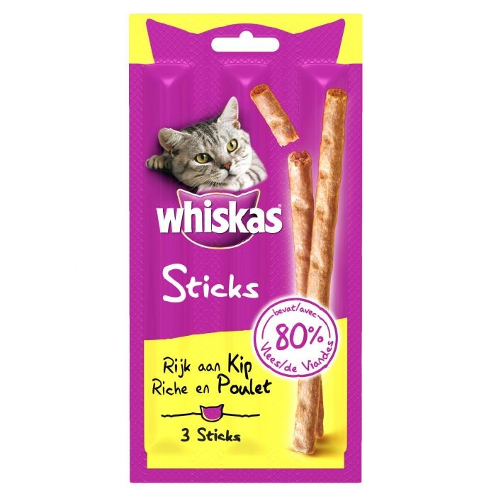 Whiskas Sticks Snacks Rijk Aan Kip 3 Sticks 18 G
