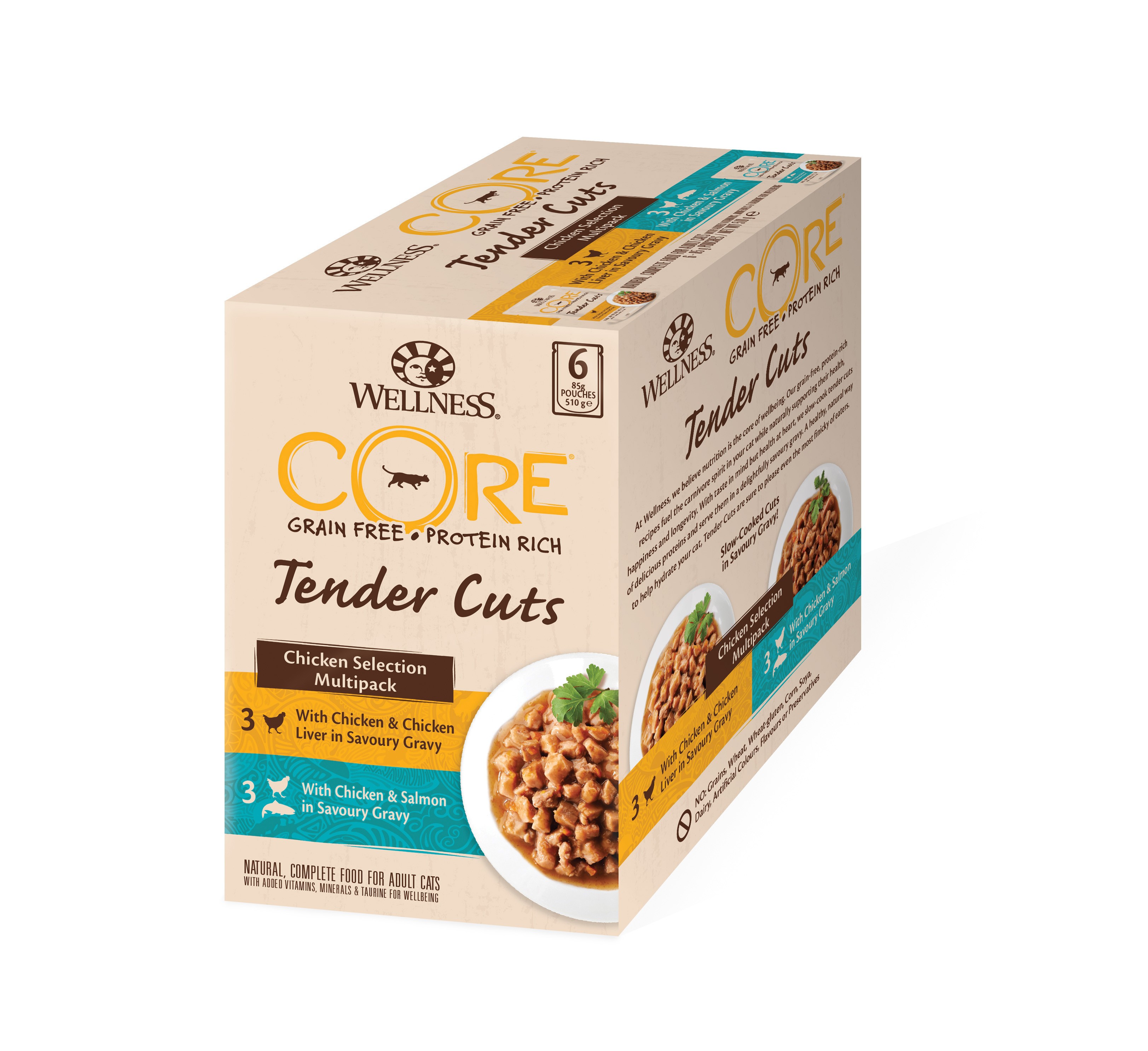Wellness Core Grain Free Tender Cuts Poulet Multipack 6X85G Pour Chat