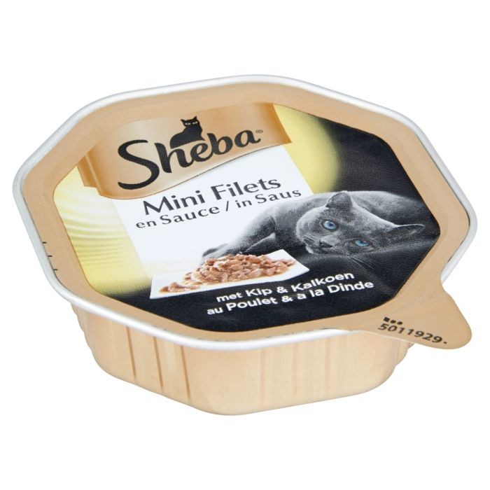 Sheba Chat Mini Filets Barquette En Sauce Au Poulet & À La Dinde 85 G