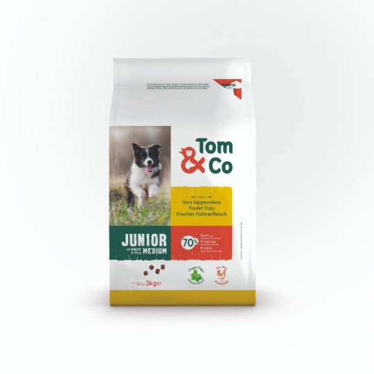 Tom&Co Medium Junior Vers Vlees Kip 3Kg