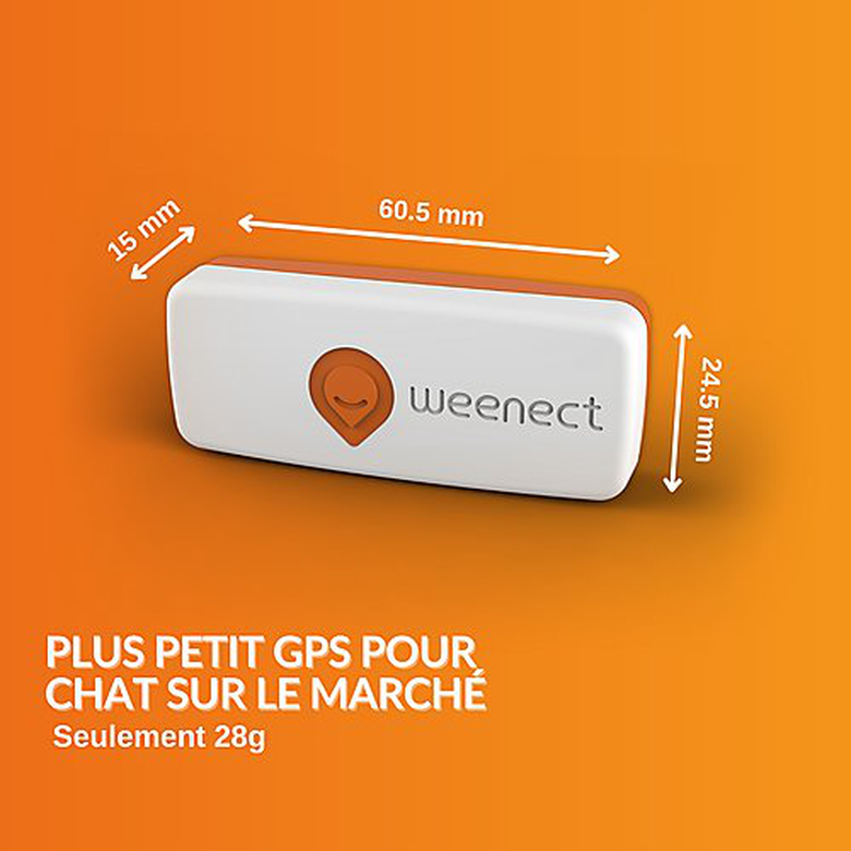 Weenect Collier GPS pour Chat - Weenect XS ( White Edition 2023)  pour Chat 28g6,0 X 2,4 X 1,5 cm Blanc/Orange