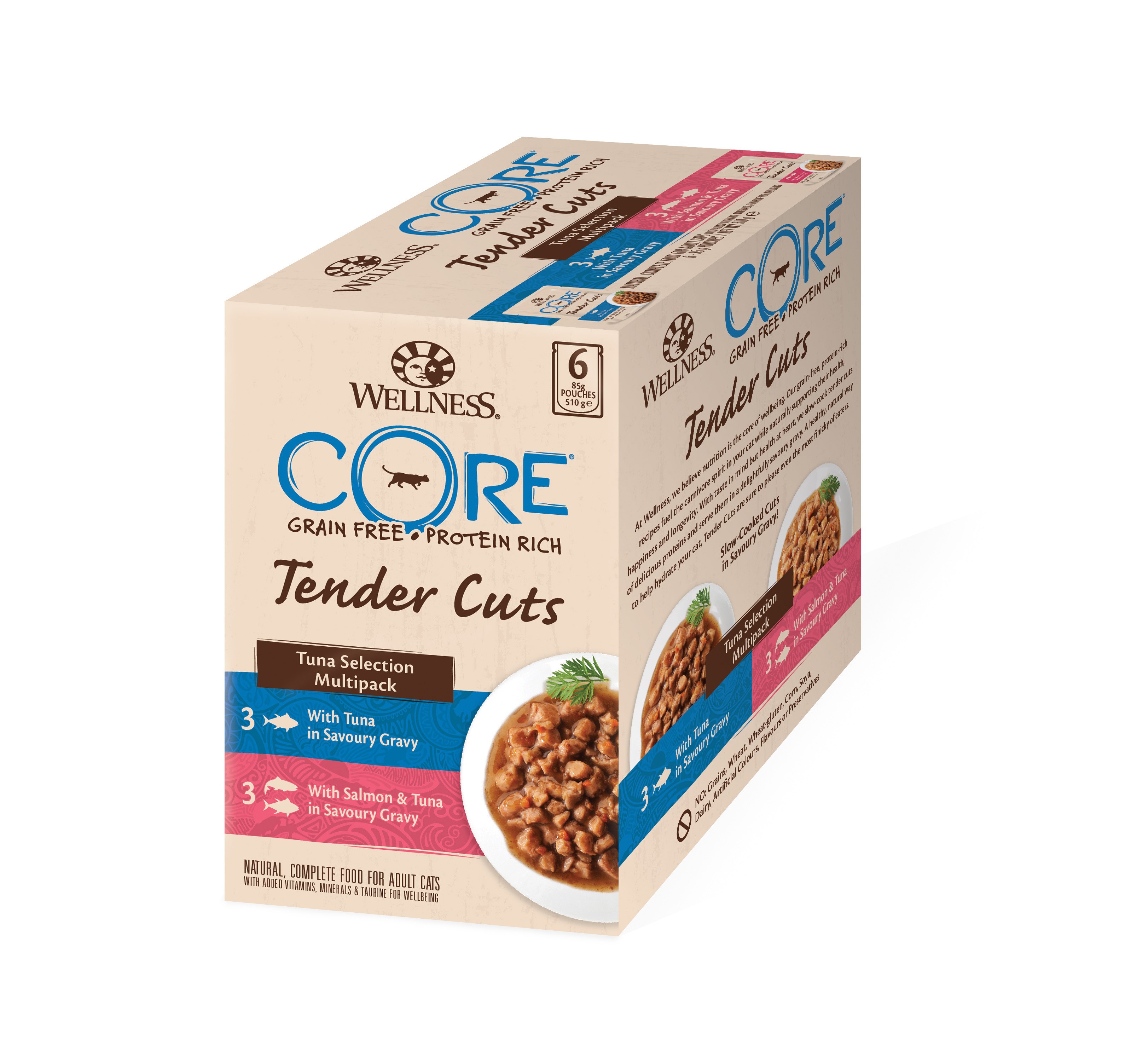 Wellness Core Grain Free Tender Cuts Tonijn Multipack 6X85G Voor Kat