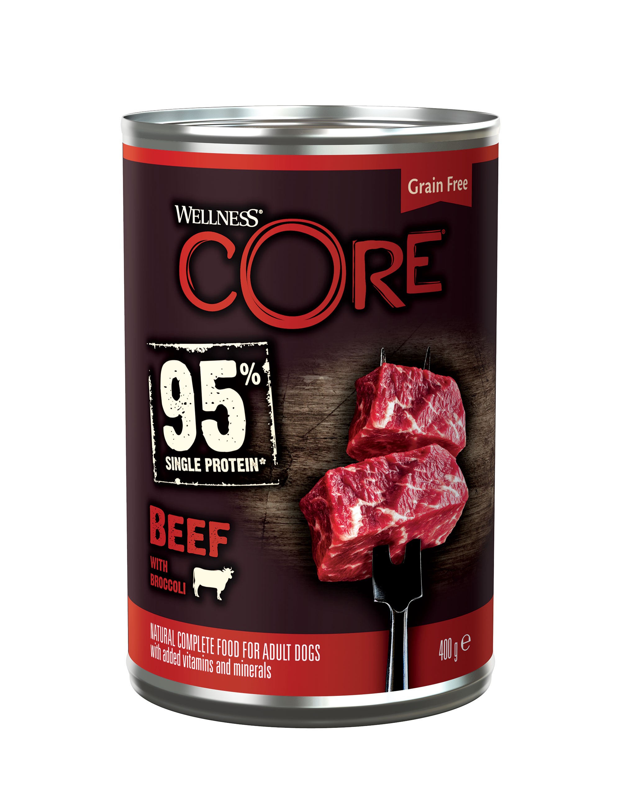 Wellness Core Grain Free Can 95% Single Protein Boeuf & Broccoli 400Gr Pour Chien