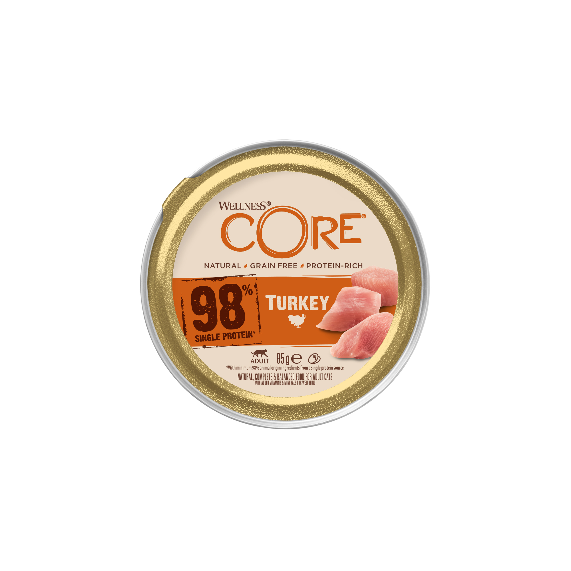 WELLNESS CORE GRAIN FREE CUP 98% Single Protein Dinde Adult 85G