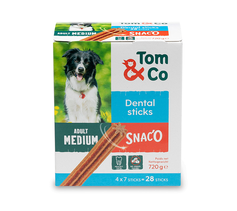 Tom&Co Sticks Dentaires Médium X28 Au Poulet Et Boeuf Pour Chien Adult 720G