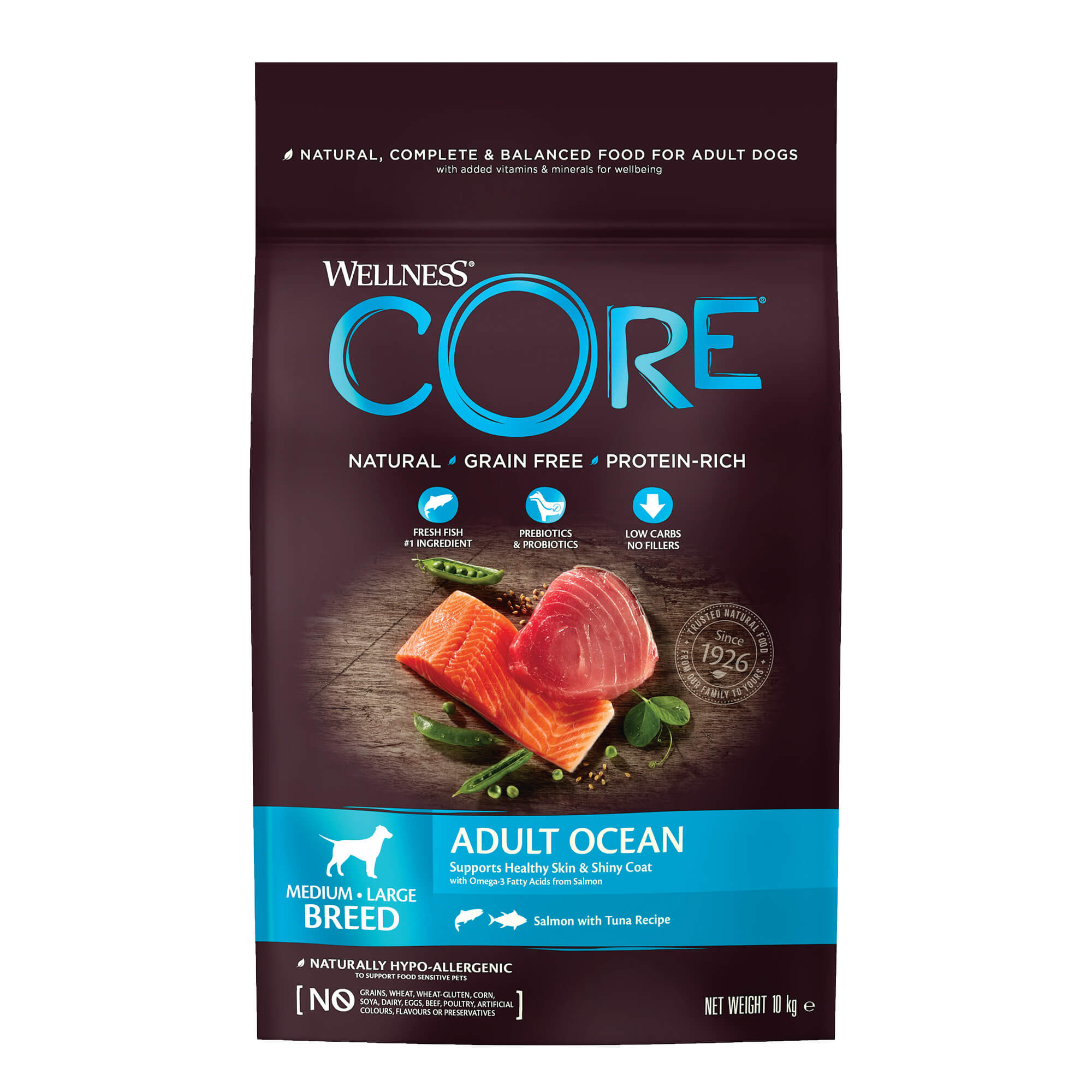 Wellness Core Grain Free Adult Ocean Saumon & Thon Medium/Large Breed 10Kg