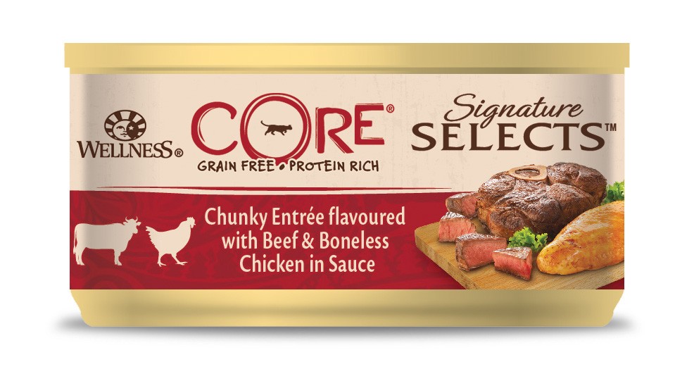 Wellness Core Grain Free Signature Selects Chunky Boeuf & Poulet 79G Pour Chat