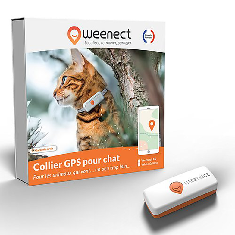 Weenect Collier GPS pour Chat - Weenect XS ( White Edition 2023)  pour Chat 28g6,0 X 2,4 X 1,5 cm Blanc/Orange
